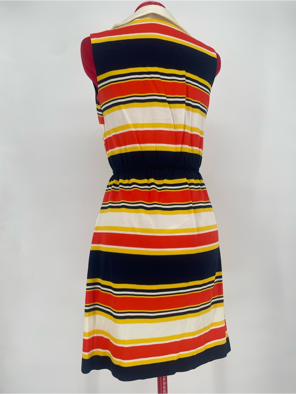 60s 70s Striped Vibrant / Primary Colors Sleeveless Collared Shirt Dress - Picture 14 of 16